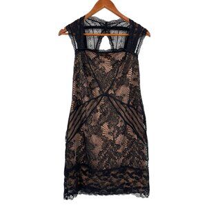 GENTLE FAWN Women's Black Nude LIned Lace Open Back Bodycon Dress NWT Size 10
